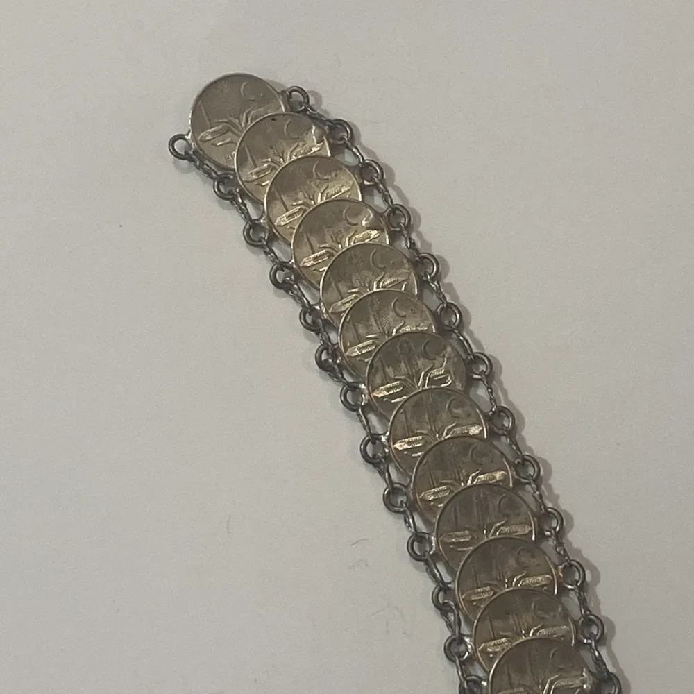 Vintage Tone Silver & Gold Coin Bracelet Handmade 20 Coins The Five Cents